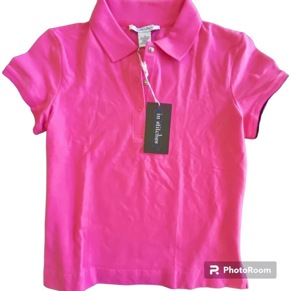 NWT 90s Polo Shirt Pink w black trim Short Sleeve top snaps pop collar Barbie - Picture 2 of 9